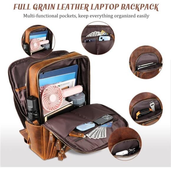 Full Grain Leather Backpack 15.6\